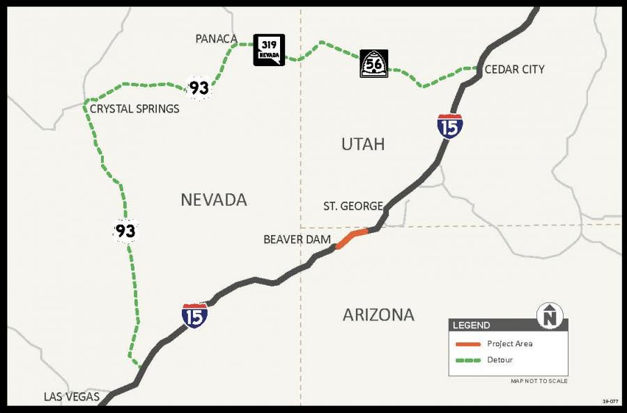 All vehicles and loads wider than 10 ft. will be required to use a 224-mi. detour, with signs directing wide-load traffic to U.S. 93, Nevada State Route 319 and Utah State Route 56 between Las Vegas and Cedar City, Utah.