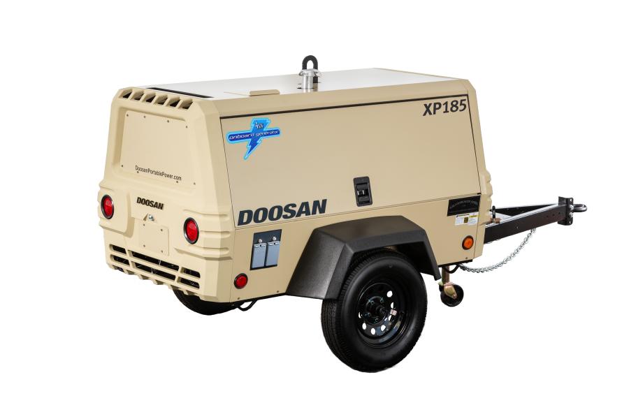 The XP185 can simultaneously power both air and electrical tools when outfitted with an optional 4kW generator. The machine is equipped with two 120V duplex outlets with easy access on the curbside, rear panel of the air compressor.