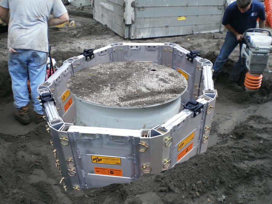 Many precast utilities structures, such as manholes and wet-wells are round, not square. As a result, contractors frequently need to excavate more dirt than is necessary to install square or rectangular shaped trench shields, which can increase time and cost to an underground utility project. With the Build-A-Box Octagon Box, excavation contractors can literally “cut corners” to safely save time and money, according to Rod Austin, Efficiency Production’s general manager.