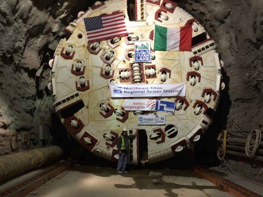 The TBM’s cutterhead in place in the mining shaft.
(Northeast Ohio Regional Sewer District photo)