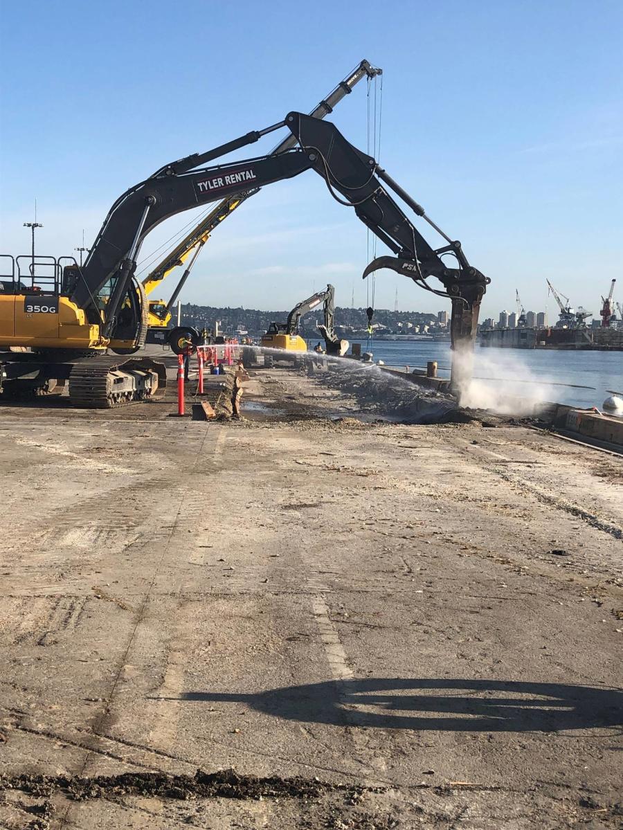 In the first phase of the project crews are demolishing the bollards, tendering, bull rail and some of the decking and ballast, working off barges and from on land.