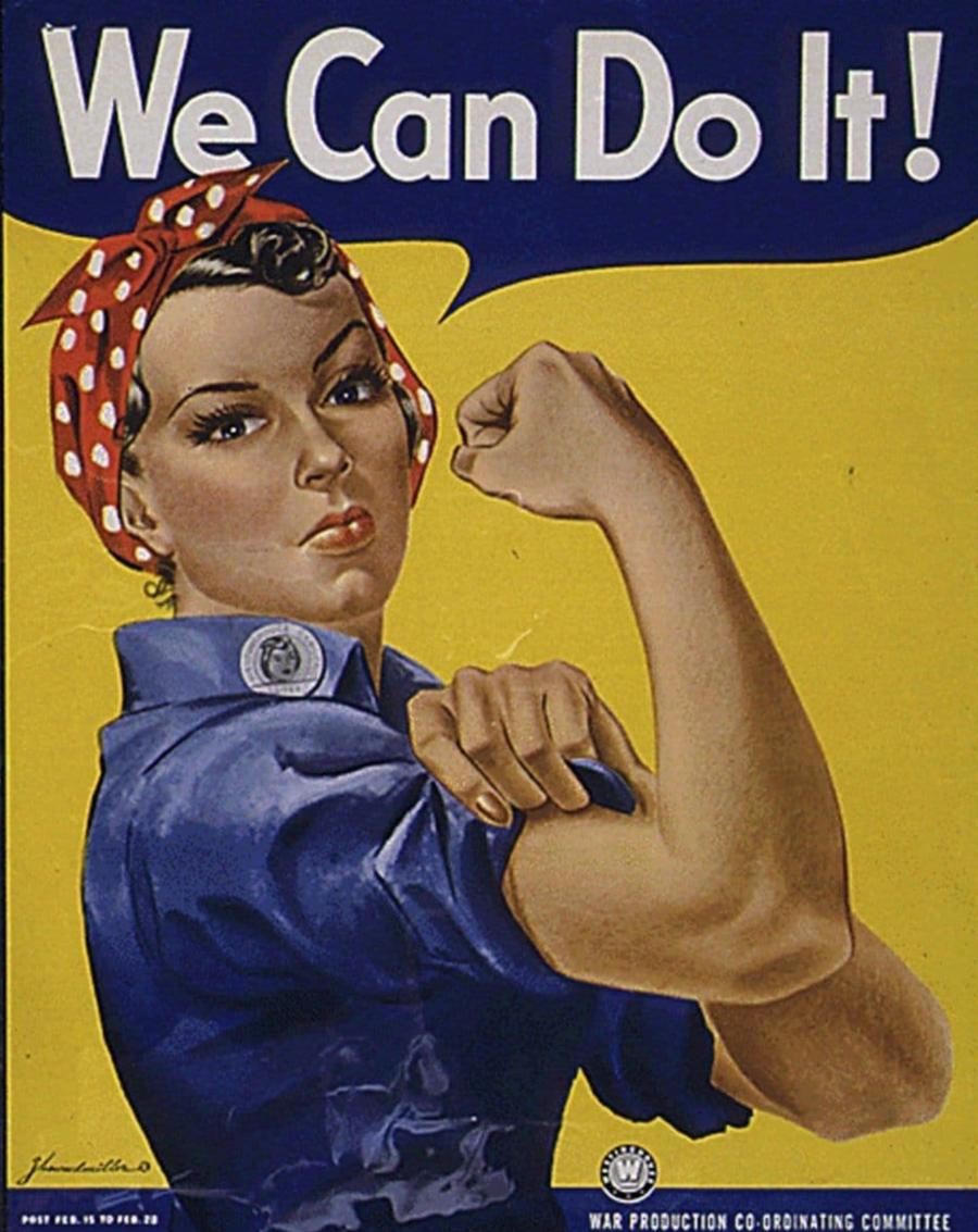 A WWII-era poster made in 1942 by Pittsburgh artist Howard Miller for the Westinghouse Company’s War Production Coordinating Committee as part of a series to support the war effort has become an iconic image of female know-