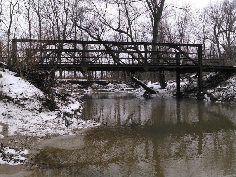 Monroe County’s Long Branch Bridge is a steel, three-panel, rigid-connected Warren truss-leg bedstead 47.8-ft. long structure with steel truss legs.
(MoDOT photo)