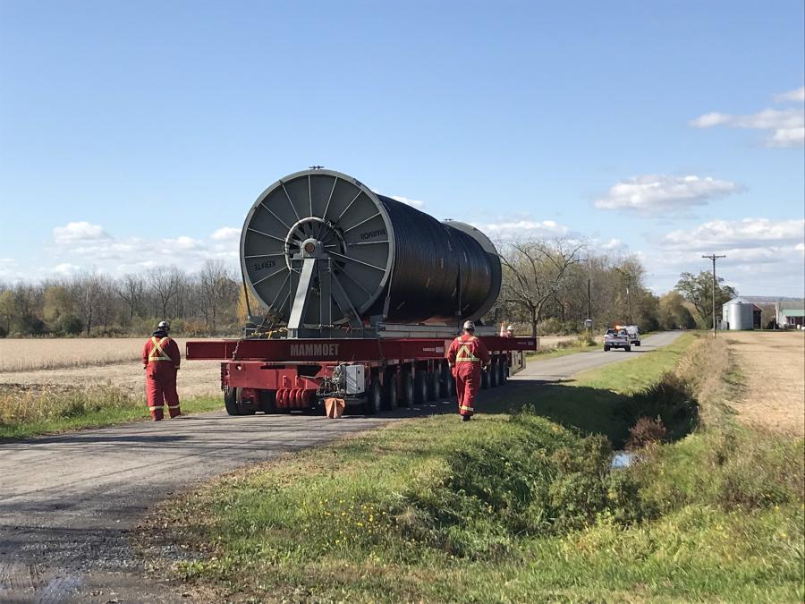 Mammoet transports one of two cable reels to Sampson State Park Marina.