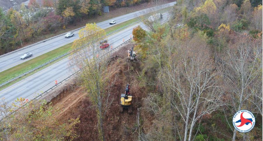 Earthmoving and clearing work conducted along I-26 eastbound in Buncombe County contribute toward the more than 1 million cu. yds. of excavating undertaken for this project.