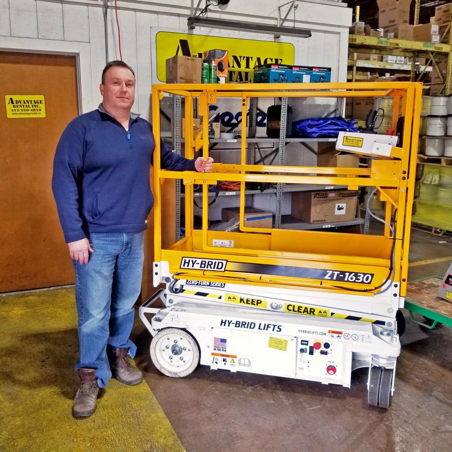 John Ganiear, rental manager of Advantage Rental Inc., ordered the first shipment of ZT-1630 lifts from Hy-Brid Lifts. The rental center has experienced positive customer reactions to the ZT-1630, which was recently introduced to the market by Hy-Brid Lifts as part of the company’s Zero-Turn Series.