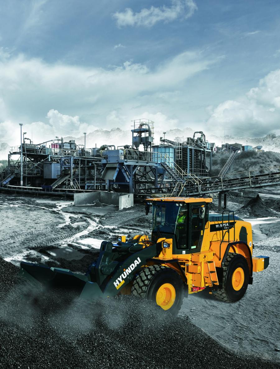 The Hyundai HL975A CVT wheel loader, is the company’s first wheel loader model to feature a continuously variable transmission. A Series wheel loaders sport a new paint scheme, featuring dark green-painted arms and accents.