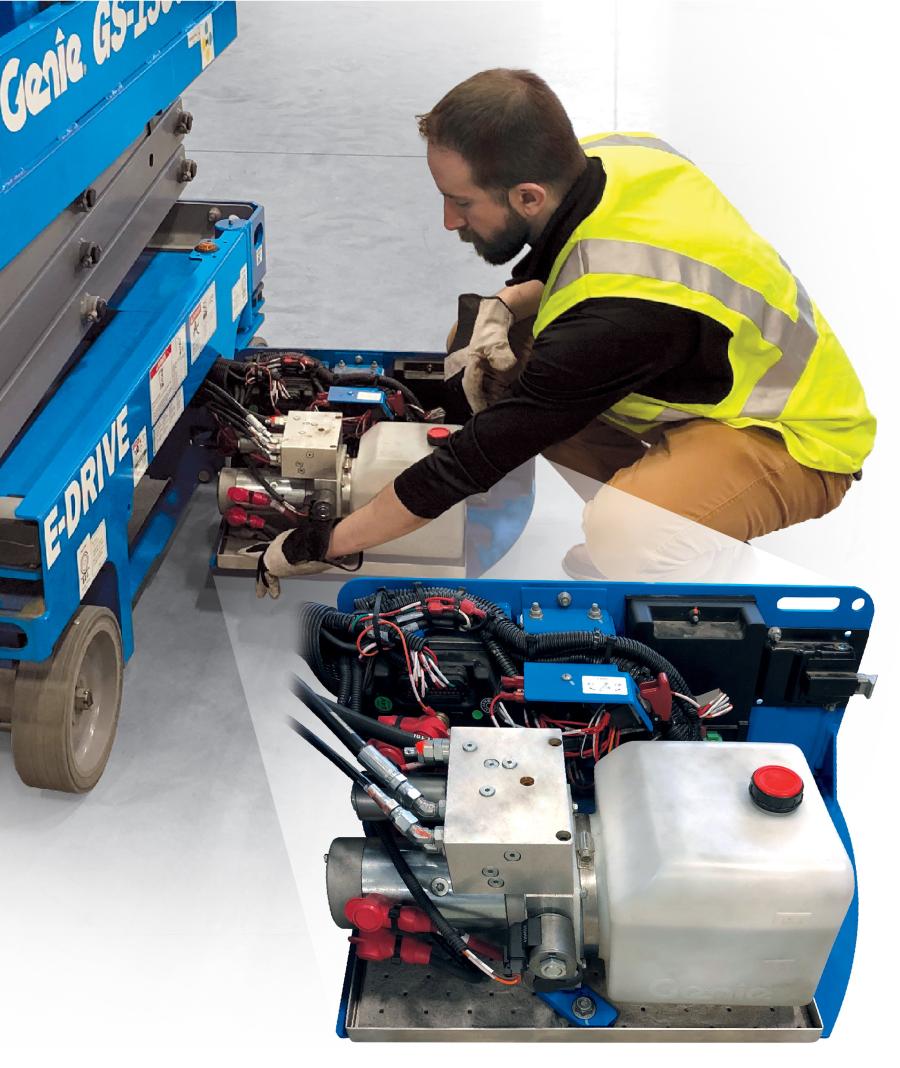 The new Genie Lift Tools Spill Guard system is engineered to contain hydraulic leaks, preventing costly cleanup, as well as reducing the scissor lift’s total cost of ownership (TCO) and maintenance requirements by eliminating the installation and removal challenges associated with conventional hydraulic diapers.