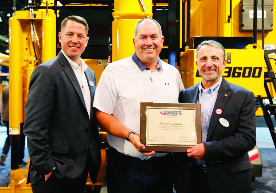 (L-R) are Logan Mohr, GOMACO Western United States district manager; Andru Small, Terry Equipment Inc.; and Bob Leonard, GOMACO United States and Canada sales manager.