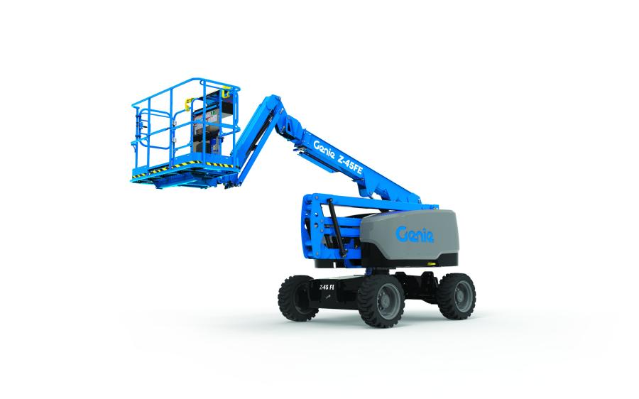 Designed with productivity in mind, the new hybrid Genie Z-45 FE boom features an unrestricted range of motion and a maximum lift capacity of 660 lb. (300 kg).