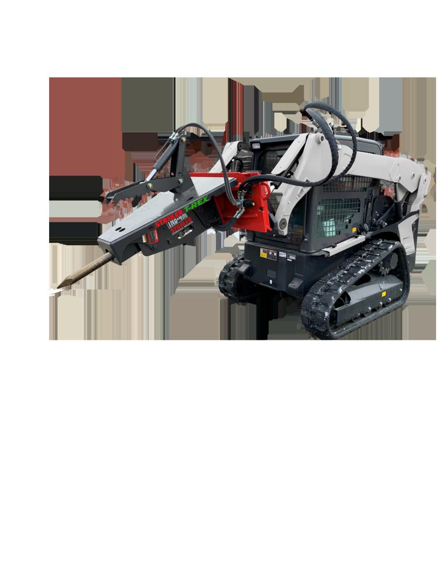The Striker T-Rex allows the operator to break concrete, slide the breaker underneath and clamp the slab in place via hydraulic jaw.