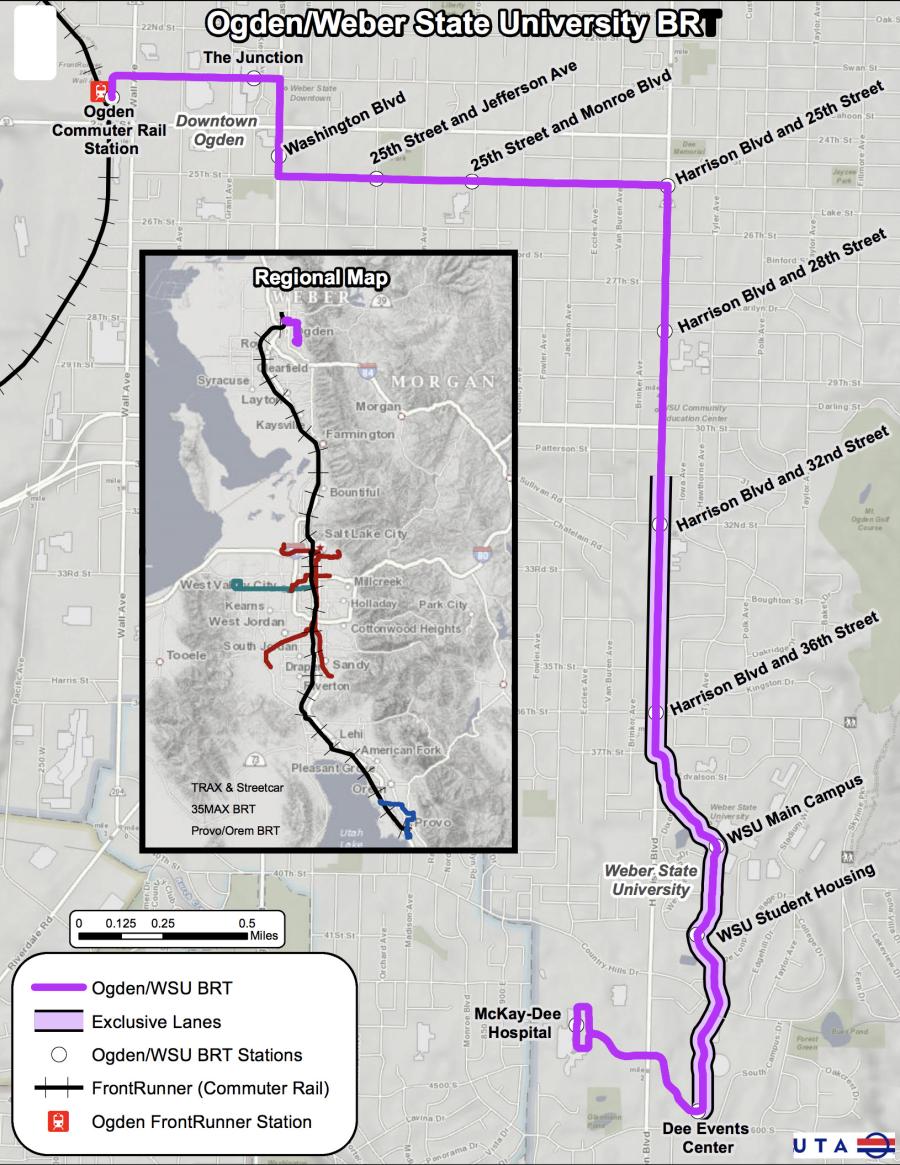 The UTA estimated the construction cost at $101 million for the 5.3-mi. transit connection between downtown Ogden and the campuses of Weber State University and McKay-Dee Hospital.
(UTA photo)