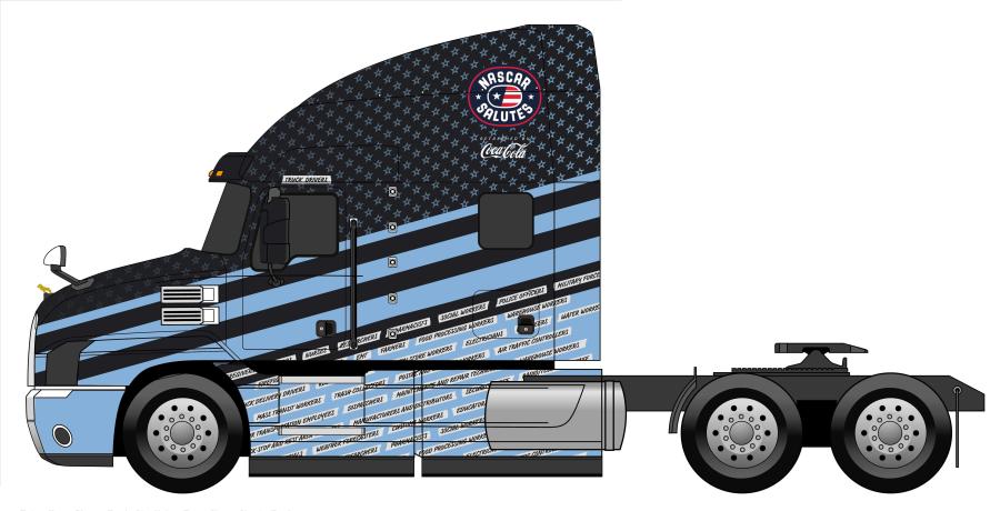 Mack Trucks, the “Official Hauler of NASCAR,” unveiled two customized truck wrap designs for its Mack Anthem haulers as part of the NASCAR Salutes Refreshed by Coca-Cola campaign, a demonstration of gratitude and respect for the United States Armed Forces and front-line workers battling the coronavirus pandemic.