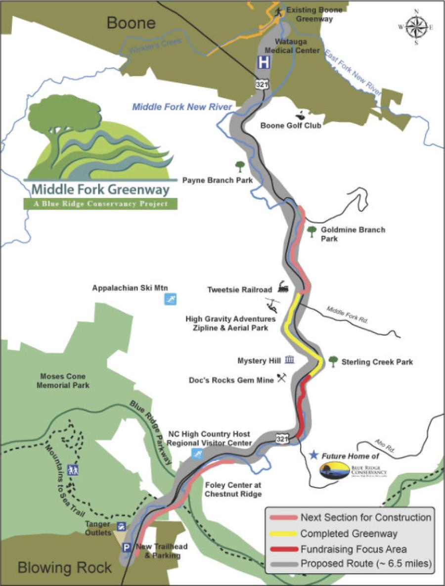 The Middle Fork Greenway is a developing pedestrian and cyclist friendly trail that will connect the scenic mountain towns of Blowing Rock and Boone. (BRC graphic)