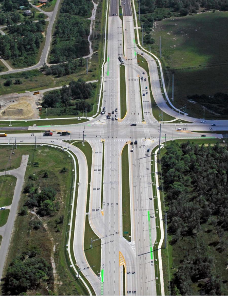SR 82 at Daniels Parkway. As the state’s first continuous flow intersection, the new design also eases traffic congestion on this busy connector.