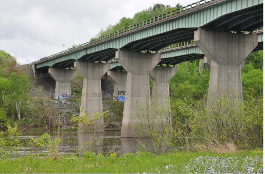 The 840-ft. “sister bridges,” which were constructed in 1966, carry about 41,000 vehicles a day and are showing “severe signs of distress,” according to a 2017 grant application the NHDOT submitted for the project. (New Hampshire DOT photo)