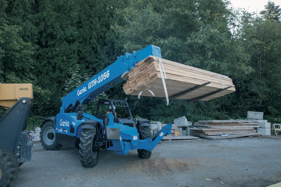 The GTH-1056 builds on popular features found on the GTH-636 and GTH-846 models, including a side-mounted engine and stronger boom design, to deliver a rugged, reliable telescopic handler with a 10,000 lb. (4,536 kg) capacity.
