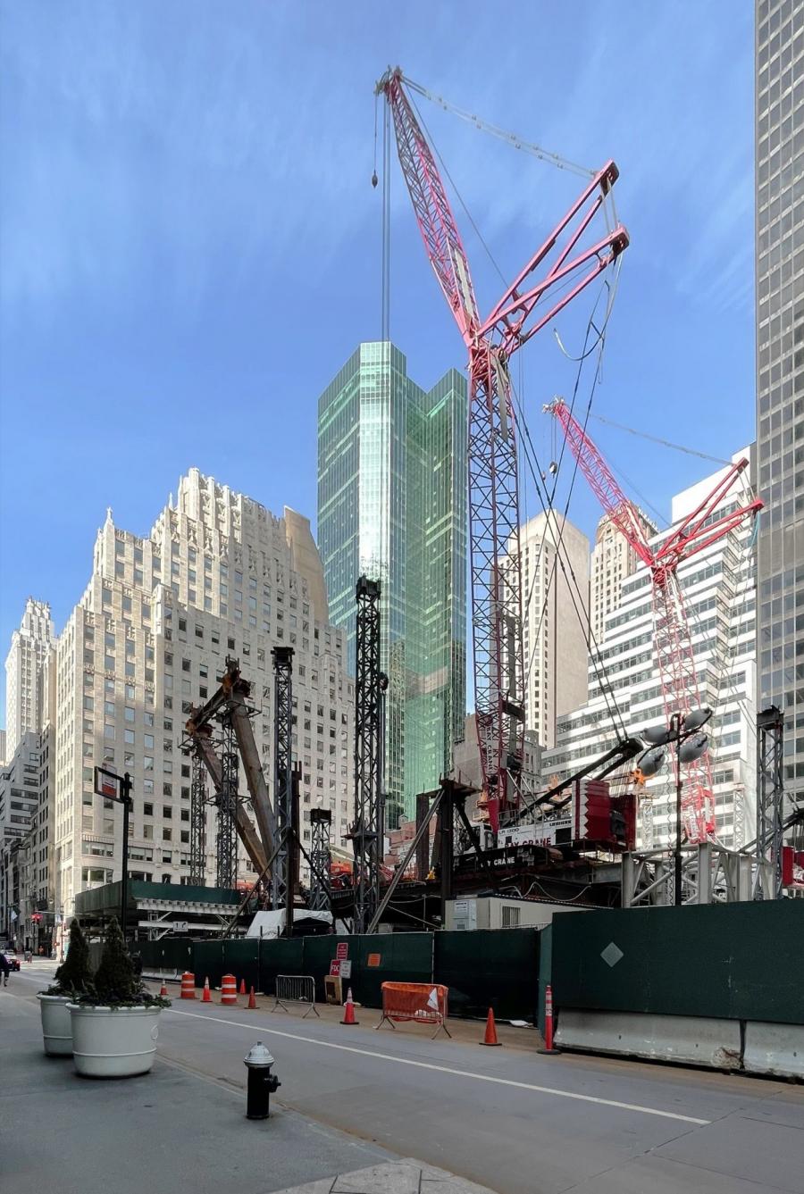 A fleet of construction cranes is assembling the massive framework that will eventually culminate in one of the tallest buildings in the New York City. (Michael Young photo)