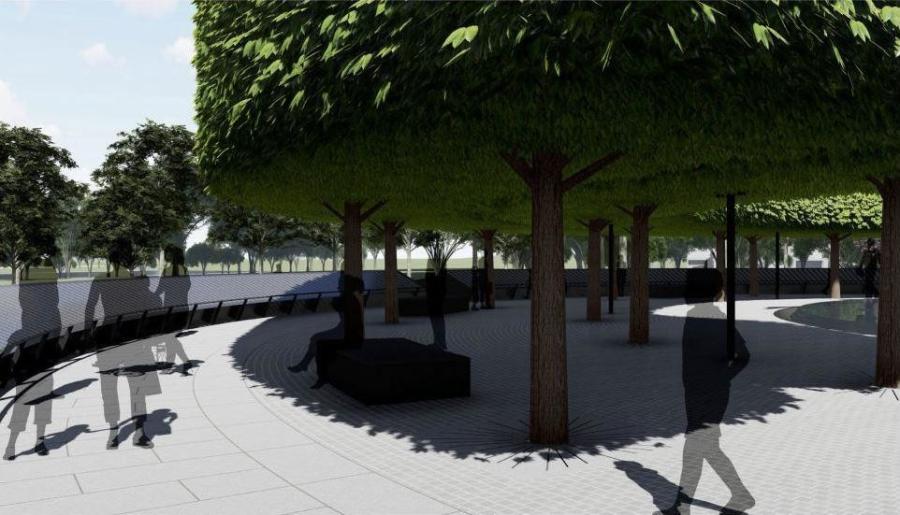 The sloped, granite Wall of Remembrance will encircle the existing Pool of Remembrance, complementing the original design of the memorial. (NPS graphic)