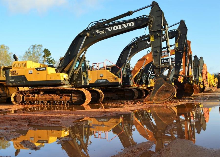The “reflecting pool” around the excavators means it’s the rainy season in Montgomery and springtime-auction time at JM Wood.