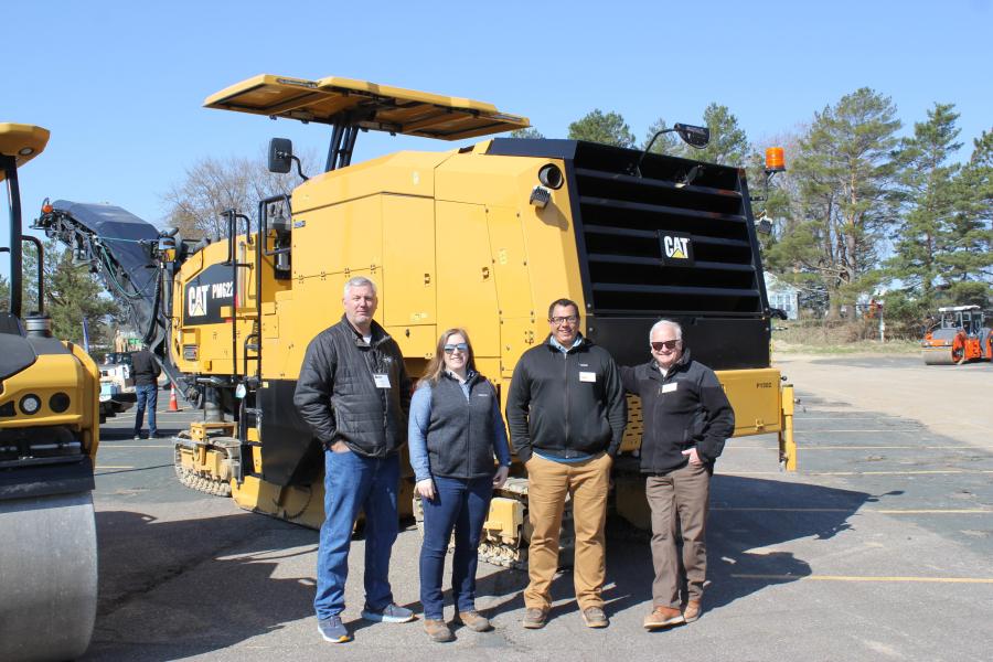 Ziegler CAT’s Bloomington, Minn., team of (L-R) Blake Aldrich, paving and product specialist; Susan Green, paving territory manager; Suresh Venugopal, paving product support representative; and Tom Rossez, territory manager, were on hand for MAPA’s Paving and Compaction Training event. They brought a Cat PM622 cold planer — a high-production, half-lane milling machine with a cutting width of 2,235 mm (88 in.). It performs controlled full-depth removal of asphalt and concrete pavements in a single pass. 

