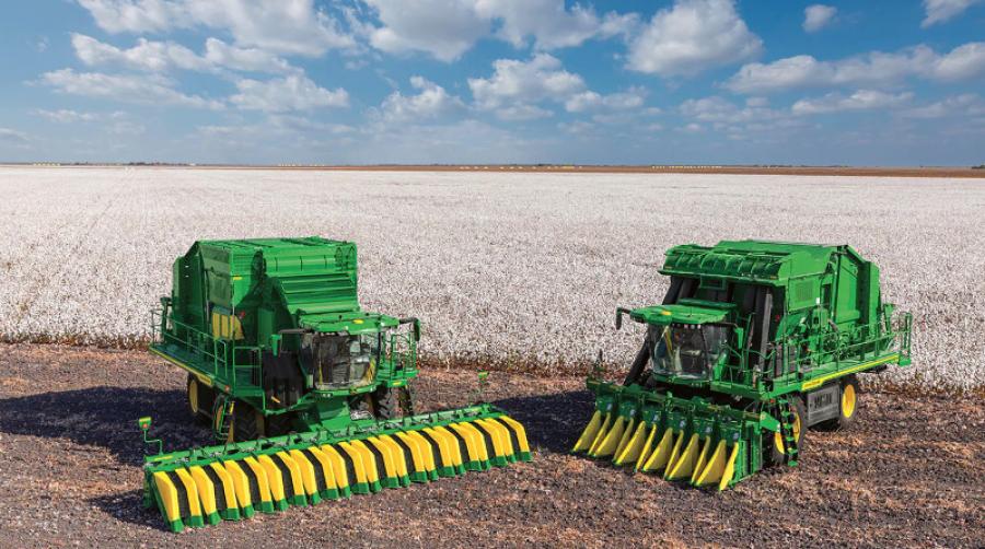 The new John Deere CS770 cotton stripper and CP770 cotton picker help farmers harvest every pound of seed cotton possible while preserving cotton quality.