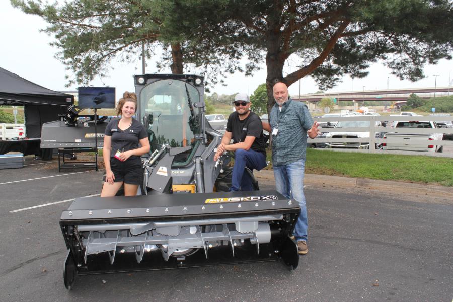 The new company in the snow removal business is Muskox, of Grand Forks, N.D. With the company’s bi-directional snowblower systems (L-R) are Alexis Kotrba, business development manager; Adam Bergman, co-founder; and Ron Bergman, co-founder. 