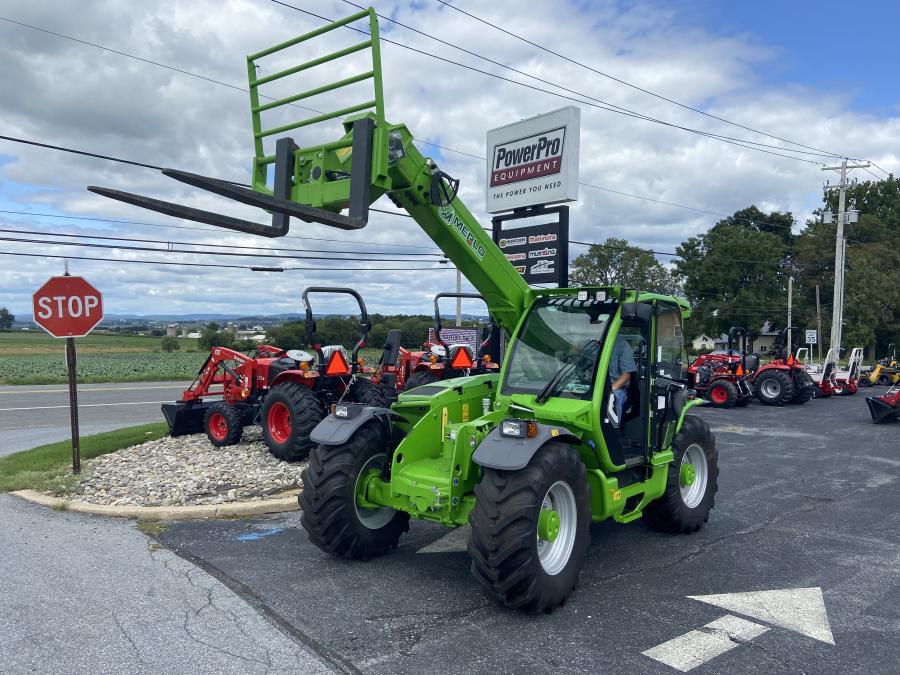 The Merlo line up at PowerPro includes Rotos, with their 360-degree rotating turret with lift heights up to 115 ft., and the full line of telehandlers with lift heights up to 59 ft. and various weight capacities up to 26,500 lbs.