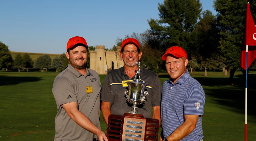 The 2021 Contractors’ Shoot-Out champions (L-R) were Peter Sundell of Stewart & Sundell; Tim Frerichs of Michels Paving; and Blake Driskell of Gerdan Slipforming Inc.
