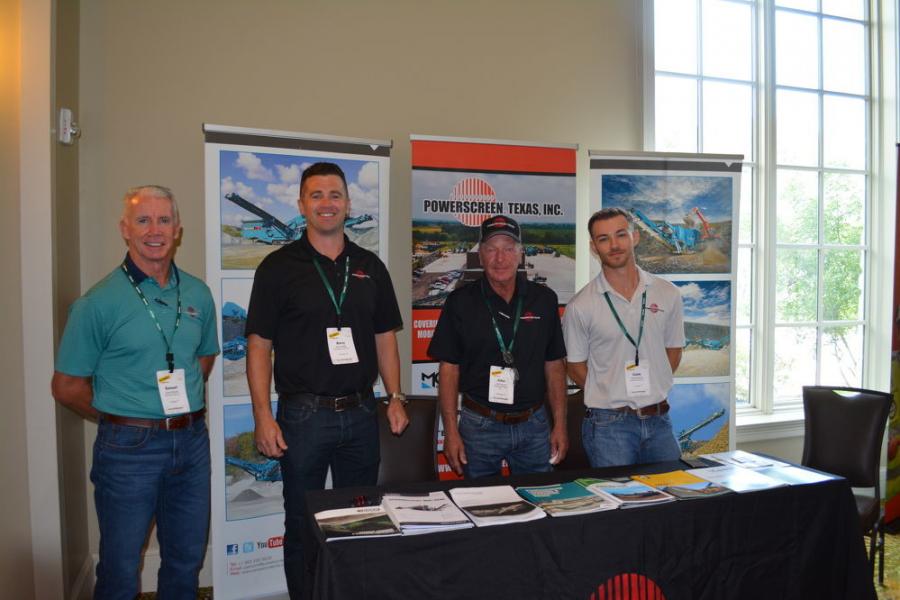 Representatives of Powerscreen Texas Inc. promoted the company’s many equipment lines, including Powerscreen, Evoquip, CBI, Terex Washing, Tesab and MGL. (L-R) are Sam McNabb, president; Barry O’Reilly, Jake Cernoch and Caleb Strickland.