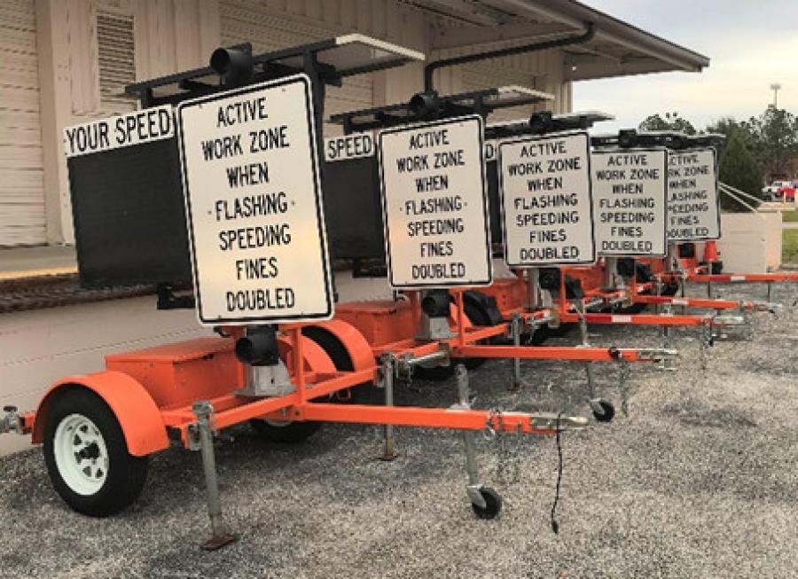 A group of FDOT Active Work Zone Awareness Devices awaiting deployment.