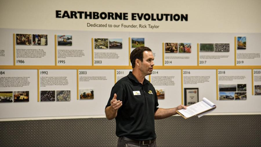 Doug Taylor gives an overview of the rich history of Earhtborne Inc.  The facility and the historical wall are dedicated to the late founder Rick Taylor who envisioned this building.