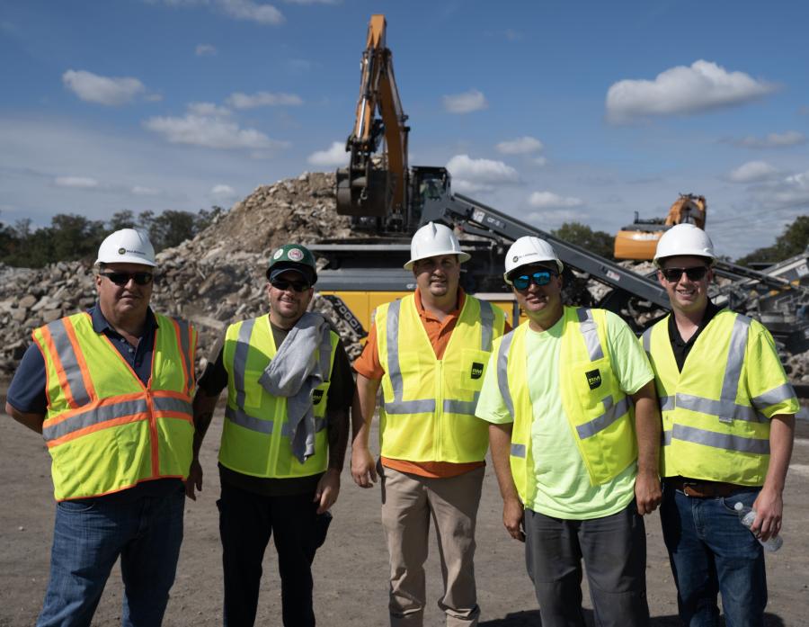 (L-R): Greg Falcone, president of Nick Falcone & Sons; Carl Arnold, shop foreman of Brightline Construction; Jeff Wroniuk, manager of material processing of GT Mid Atlantic; Jeff Basso, crusher operator of Brightline Construction; and Chris Cicione, territory manager of GT Mid Atlantic.
