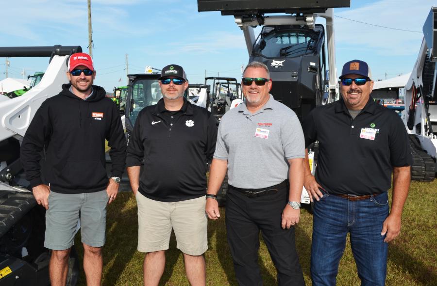 Bobcat had a huge array of machines on display and big support from its local dealership reps, including (L-R) Greg Millick, Daniel Creswell, Dave Beshear and Greg Hinson, all of Bobcat of Athens (GA)/Shoemaker Equipment Supply/ Southern Sales & Rentals. 
