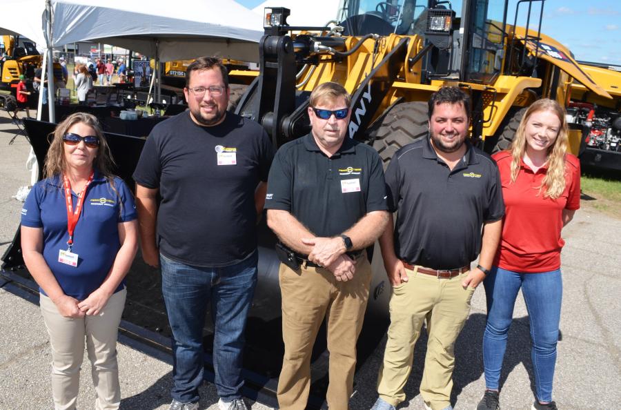 About a half-dozen SANY machines were on display at the Perry Brothers Equipment Company exhibit area and were well represented by staff members including (L-R) Gwen Eckersen, Lance Perry, Frank Hatfield, Stephen Perry and Abby Butler. 
