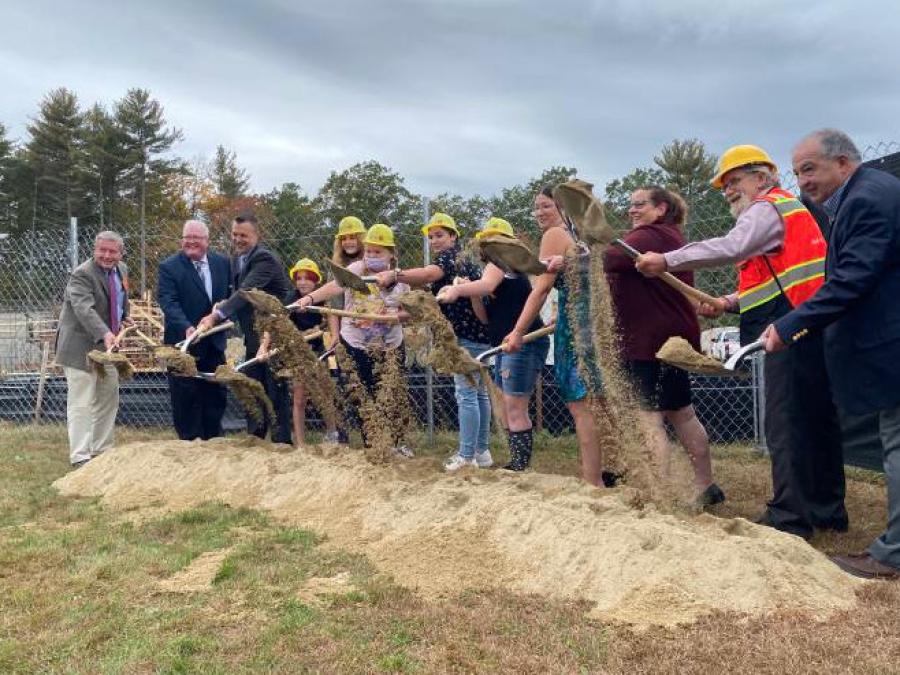 Fisher Hill Elementary School students, staff and administrators, as well as state officials, officially broke ground on the new school. (Athol Daily News/Chris Larabee photo)