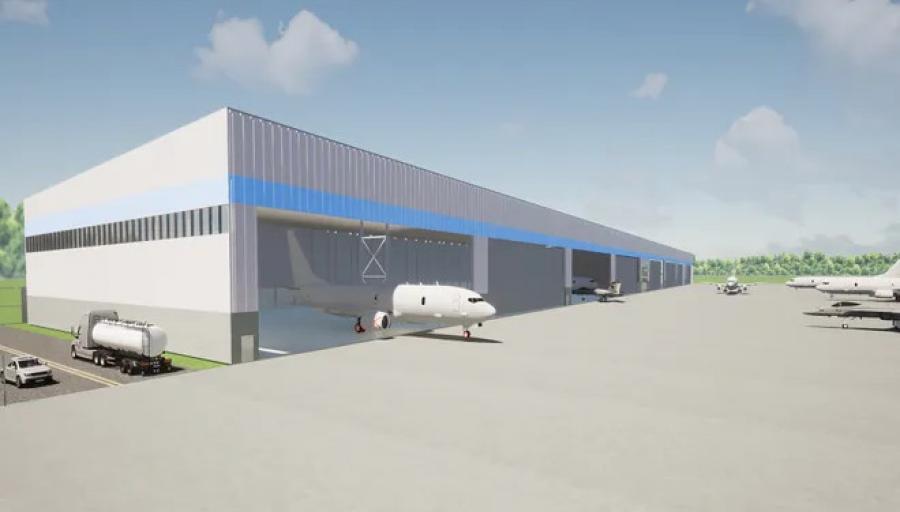 A rendering shows the planned hangar that Boeing will lease at Cecil Airport on Jacksonville's Westside. (Jacksonville Aviation Authority rendering).