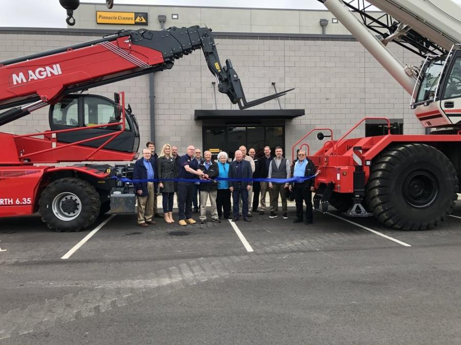 The Pinnacle Cranes team cuts the ribbon to officially open the new facility in Midland, N.C.