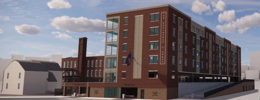 This architectural rendering shows how the Argus Mill building will look after its conversion into apartments.
