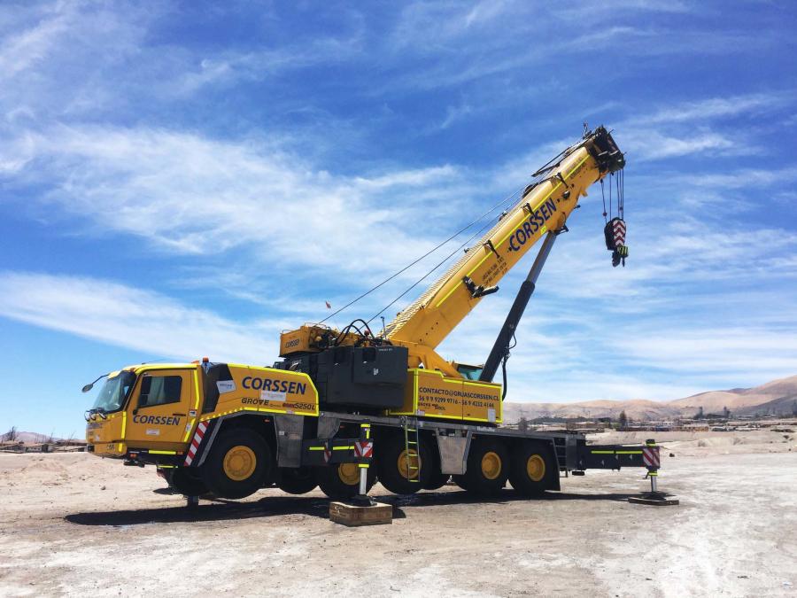 Corssen’s newest Grove, a GRT8100 rough-terrain crane with 100 tons of maximum capacity, has worked consistently at a massive copper mine in Chile’s Atacama Desert for the last two years without any issues, according to Owner Martin Corssen.