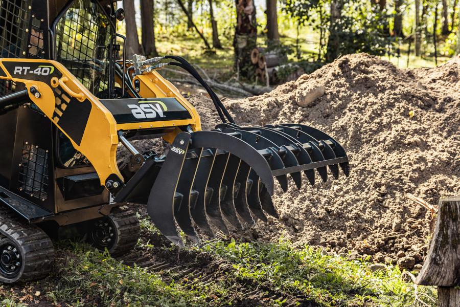 The ASV-branded attachments include buckets, tooth bars, pallet forks, grapple rakes, grapple buckets and brush mowers, with each attachment type available in compatible sizes for all ASV models.