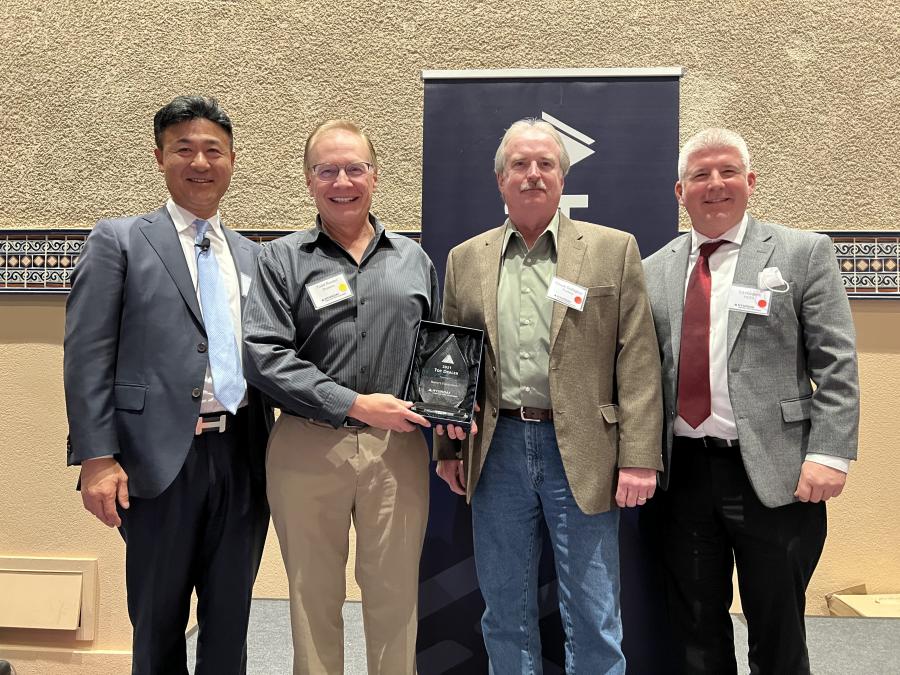 Hyundai Construction Equipment Americas named Reuter’s Equipment of Iowa a Top Dealer of 2021. (L-R) are Stan Park, HCEA president; Todd Rueter, president, Rueter’s Equipment; Chuck Gallagher, sales manager, Rueter’s Equipment; and Ed Harseim, HCEA North Central district sales manager.