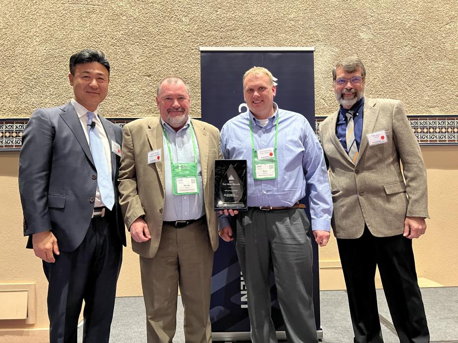 Hyundai Construction Equipment Americas named Whited Equipment Company of Maine a Top New Dealer of 2021. (L-R) are Stan Park, HCEA president; Randy Mace, VP/GM, Whited Equipment Company; Ryan Kennard, territory manager, Whited Equipment Company; and Bill Klein, HCEA NE district sales manager.