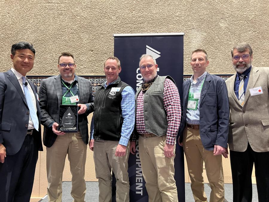 Hyundai Construction Equipment Americas named Chappell Tractor of New Hampshire a Top Dealer of 2021. (L-R) are Stan Park, HCEA president; Corey Chappell, president, Chappell Tractor; Jeff Morse, general manager, Chappell Tractor; Flip Henry, sales manager, Chappell Tractor; Brad Chappell, partner, Chappell Tractor; and Bill Klein, HCEA NE district sales manager. 