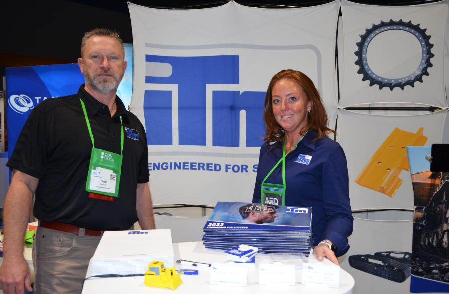 Intertractor America’s Dean Stevens (L) and Cassie Mason kept busy on the show floor discussing their company’s newest undercarriage products. 