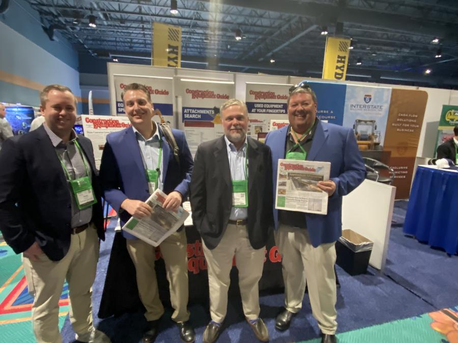 One of Construction Equipment Guide’s oldest customers stopped by for a visit. (L-R): Teddy McKeon, executive publisher of Construction Equipment Guide; and Eric Seikel, Brendan Binder and Walt Joachim, all of Hoffman Equipment