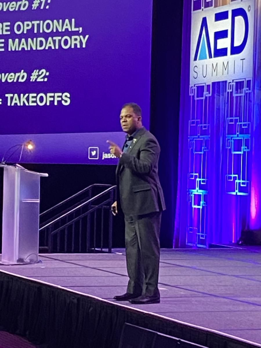 Jason O. Harris, a motivational speaker and retired Lt. Colonel and Special Ops Pilot of the U.S. Air Force, speaks on “Empowering No Fail Trust.”
