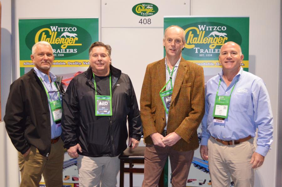 Witzco Challenger Trailers had its customers from Yoder & Frey Auctioneers stop by to discuss the upcoming auctioning season. (L-R) are Witzco’s Jeffrey Schatz; Yoder & Frey’s Joe Thurston and Derek Keys; and Witzco’s Josh Weinstein.  