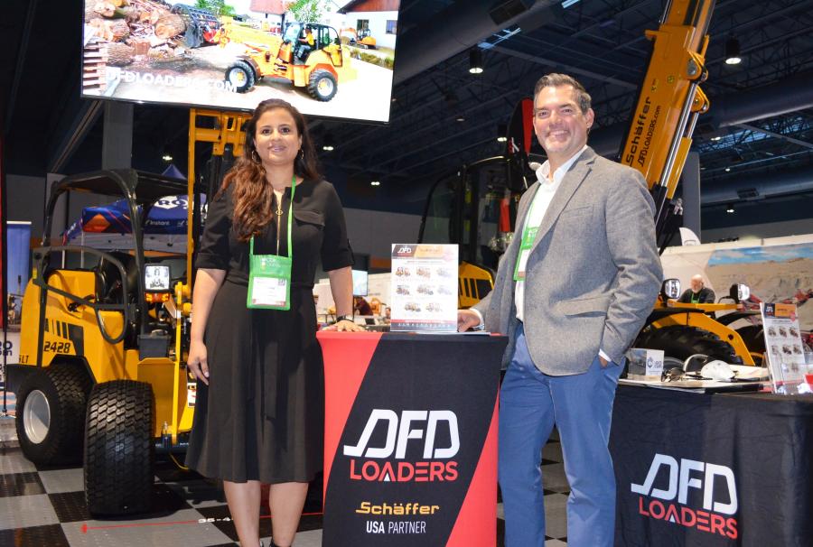 First time CONDEX exhibitors, Rachel Boutet (L) and David Font of DFD Loaders, based in south Florida, were scouting new dealers for their line of compact equipment.