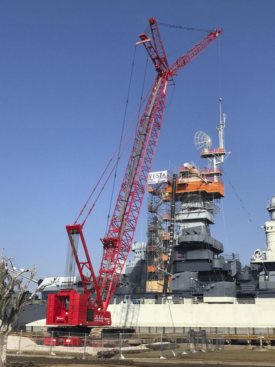 The ship’s custodians called on ALL Carolina Crane Rental of Wilmington, a member of the ALL Family of Companies, to provide the necessary lift equipment to safely remove the masts for repair then replace them upon completion.